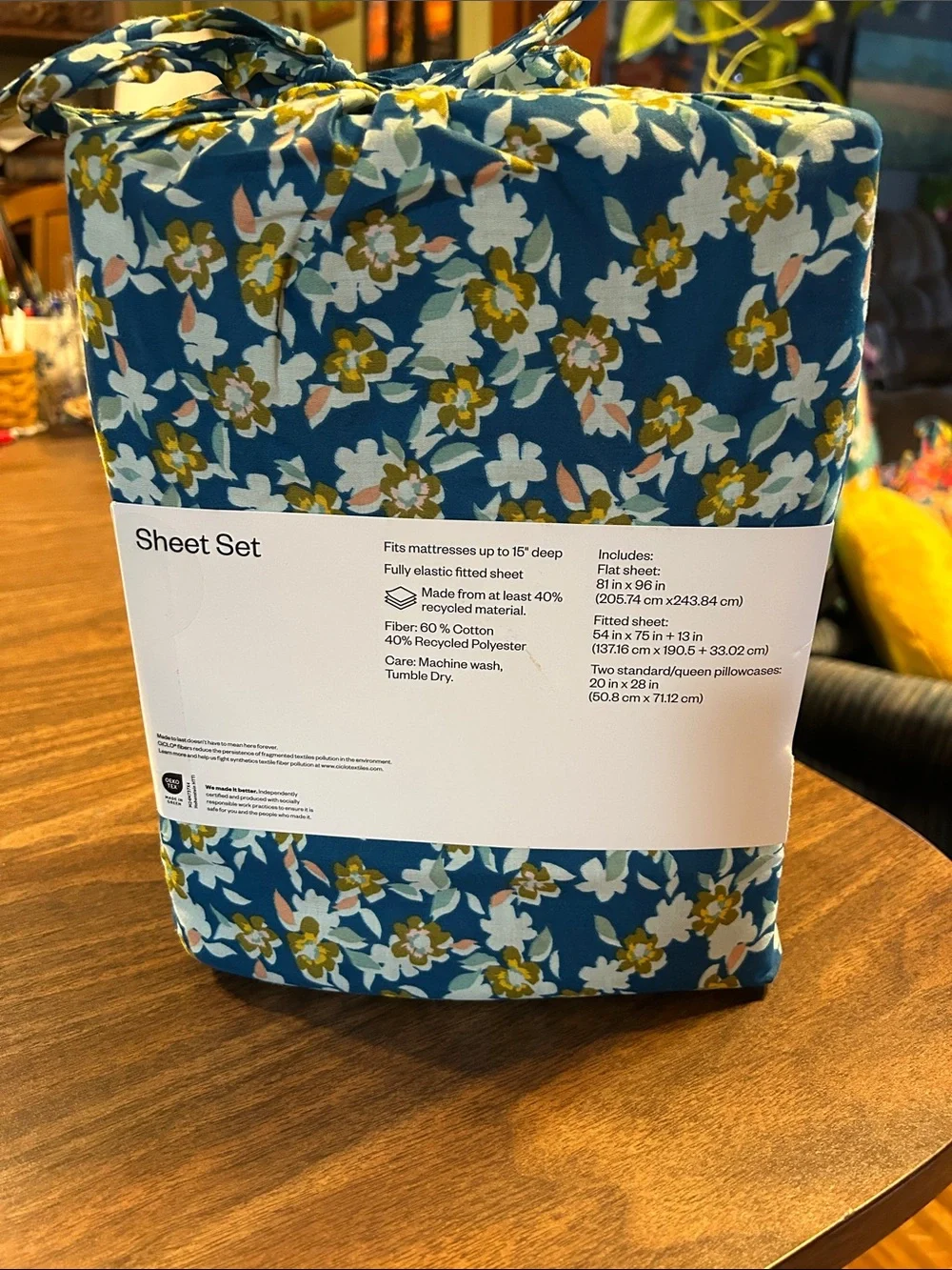 Room Essentials Cotton Blend Floral Sheet Set - Teal, White & Gold